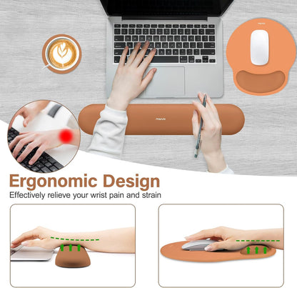 MOSISO Wrist Rest Support for Mouse Pad&Keyboard Set, Circle Curved Ergonomic Mousepad&Coaster Non-Slip Base Home/Office Pain Relief&Easy Typing Pad with Soft Cloth&Silicone Lining, Antique Green