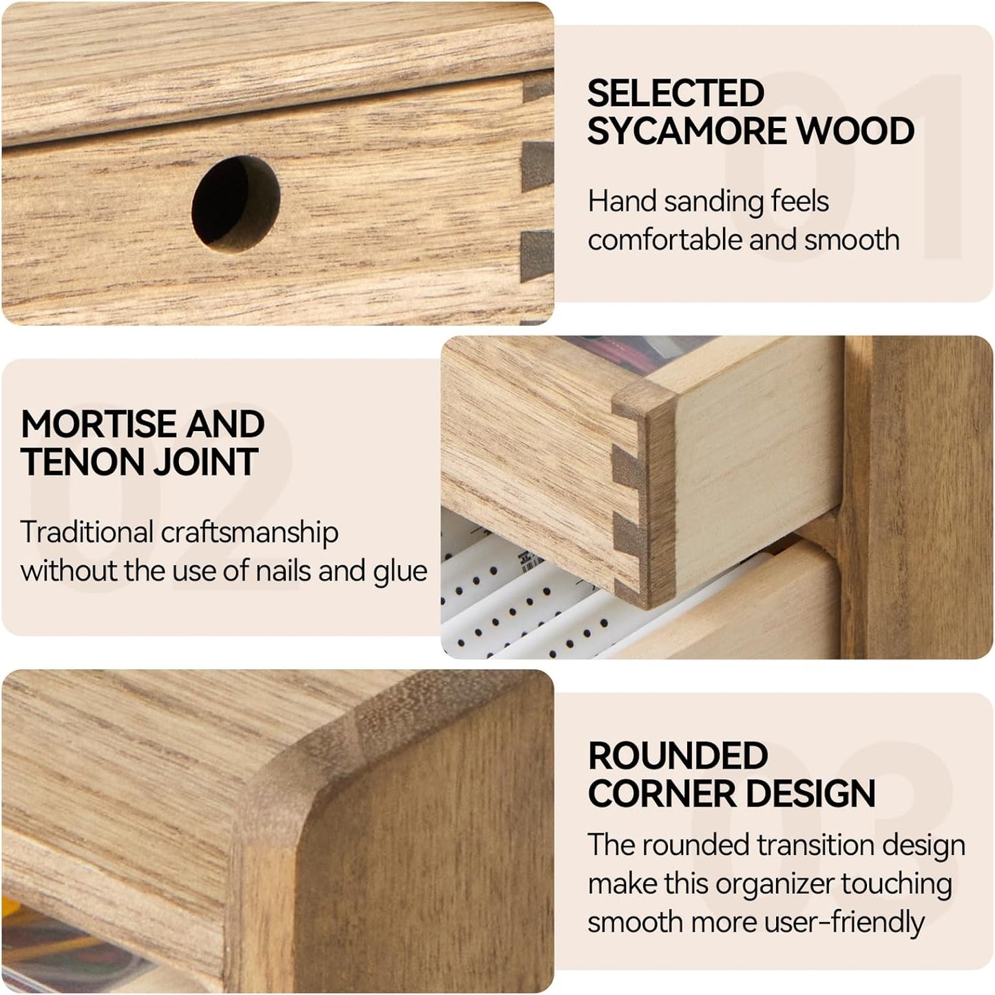 KIRIGEN Wooden Desktop Organizer Paper Storage Letter Tray File Sorter - Desk Rack Magazine File Dividers Holders for Home Office Accessories Wood Desk Cabinet with 3 Layer Trays Natural(3KWJG-NA)
