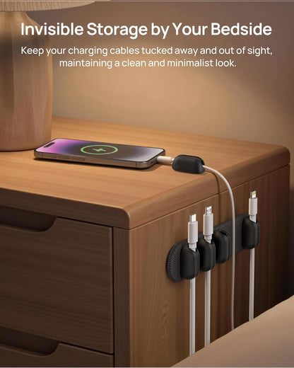5-Pack Magnetic Cable Clips for Desk, 2 in 1 Magnet & Adhesive Cable Holder, SODI Strip Cord Holder for Nightstand, Wall - Perfect Desk Organizer for Home Office, Phone, Car (Black)
