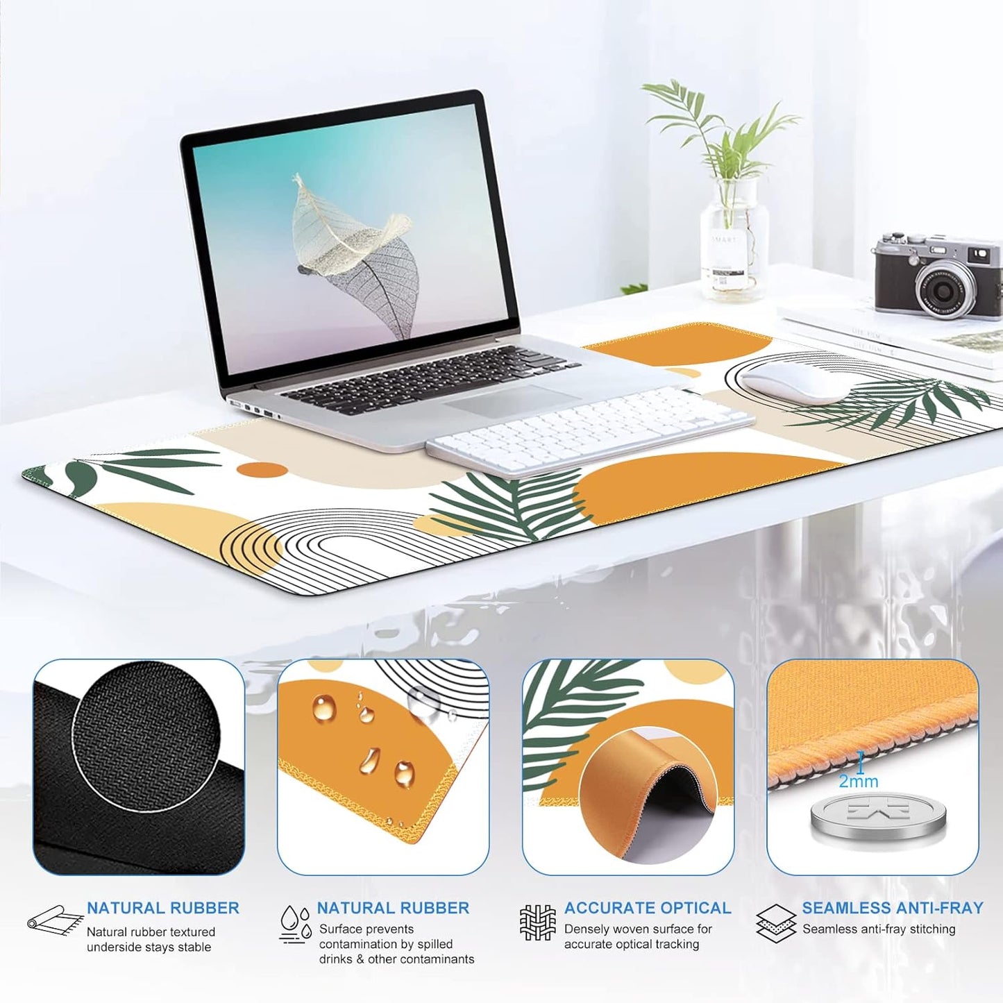 iCasso Desk Mat, Gaming Mouse Pad Wrist Support Set,4in1 XXL Large Mousepad + Keyboard Wrist Rest+Mouse Wrist Rest+Coaster Set with Ergonomic Design for Home Office Table Computer-Penoy