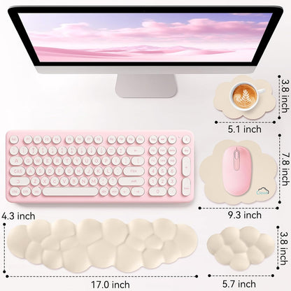 Sushret Cloud Wrist Rest for Computer Keyboard, 4-in-1 Memory Foam Leather Cloud Keyboard Wrist Rest and Mouse Pad Set with Ergonomic Support for Arm and Palm Cushion, Gaming/Work Setup, Rainbow