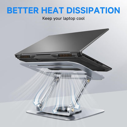 Leeboom Ergonomic Laptop Stand for Desk, 360° Rotating Aluminum Laptop Riser, Adjustable Notebook Holder for MacBook Air/Pro, Dell, HP, Lenovo (10–15.6", Silver) – Not for Gaming Laptops