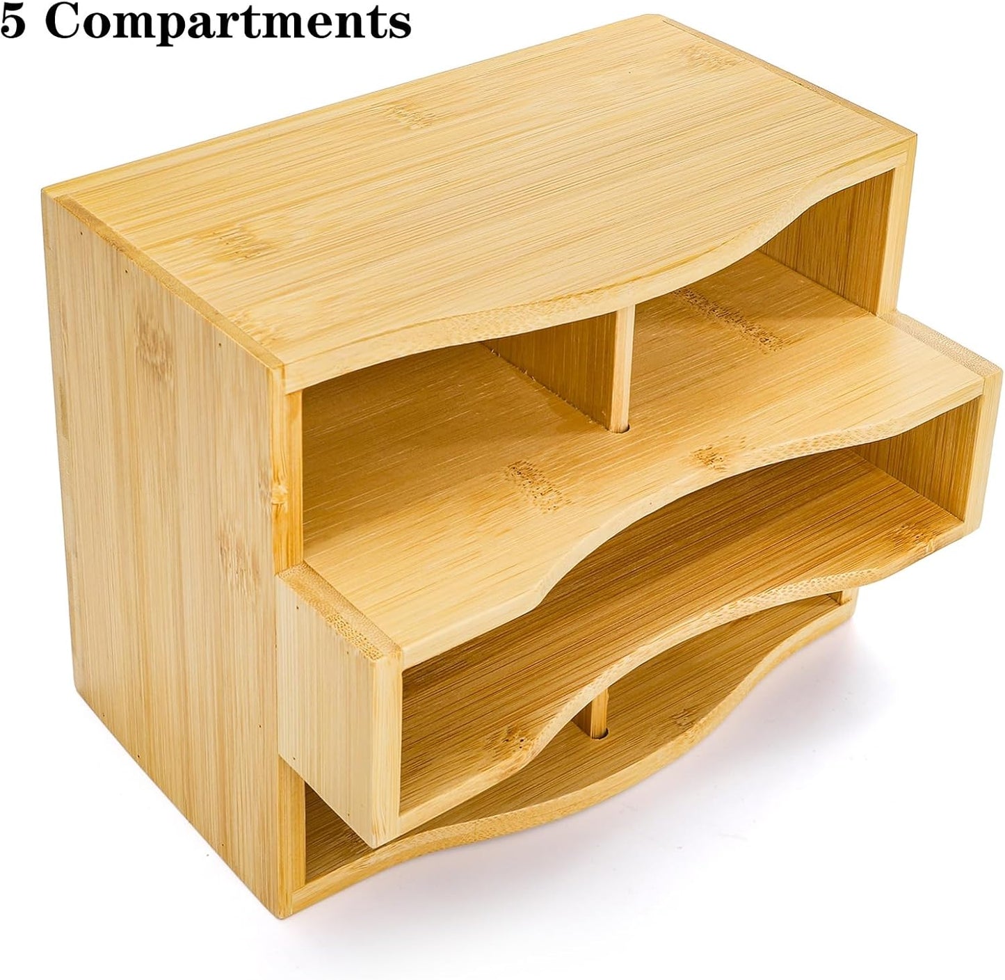 DEAYOU Bamboo Rotating Remote Caddy, 360 Degree Spinning Remote Control Holder, 5 Compartment Revolving Nightstand Bedside Table Organizer for Controller, Pen, Phone, Mail, Calculator, Office