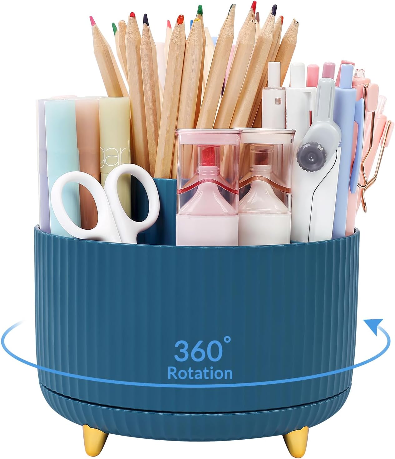 SKYDUE 360 Rotating Purple Pen & Art Supply Organizer - 5 Slot Desk Organizer for Office, School, Home