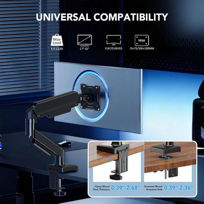 AX WABER Single Monitor Desk Stand Free-Standing Desk Mount Arm Riser for 13 inch to 32 inch Screen Freestanding VESA Mount Base, Adjustable Height, Tilt, Swivel, Rotation, Black AX05TB01