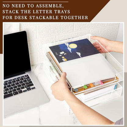 Lincia 12.6 x 10.2 x 2.1 Inches Acrylic Letter Tray Stackable File Paper Tray Acrylic Desk Organizer Clear Holder Desk Accessories for Office Home Library