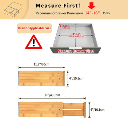 Utoplike 4 pcs Bamboo Kitchen Drawer Dividers Large, Adjustable Drawer Organizers, Spring Loaded, Expandable Organization Works in Kitchen, Dresser, Bathroom, Bedroom, Drawer, Desk