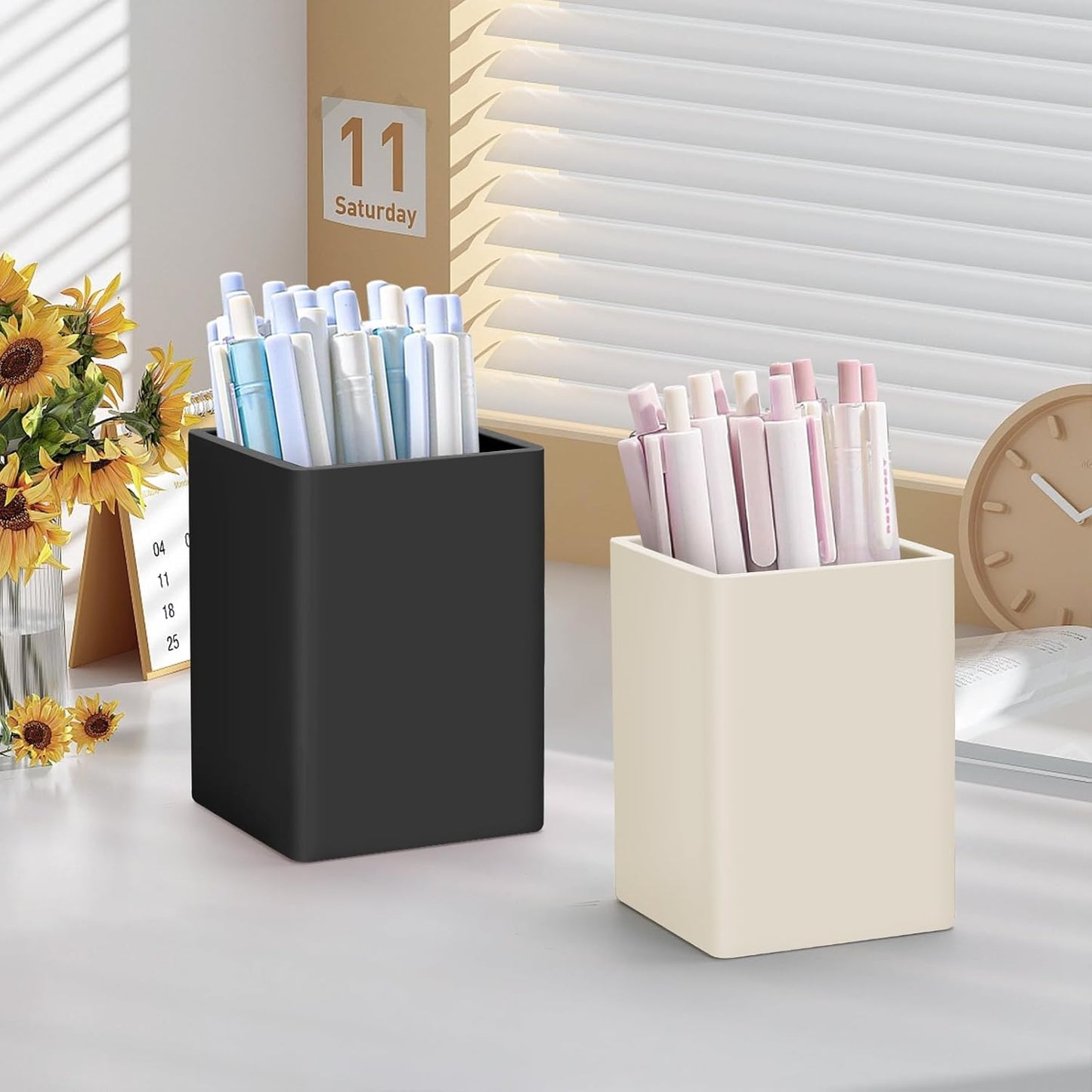 Pen Holder for Desk,Nordic Elegance Square Silicone Pencil Holder Soft Minimalist Desk Pen Cup Stand Waterproof Multifunctional Office Supplies for Home,Kids and School(Grey)