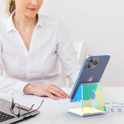 Crpich Acrylic Cell Phone Stand, Portable Clear Phone Stand for Desk, Compatible with Phone16 15 14 13 Pro Max Mini 12 11 Plus SE, Switch, Android Smartphone, Pad, Tablet, Desk Accessories