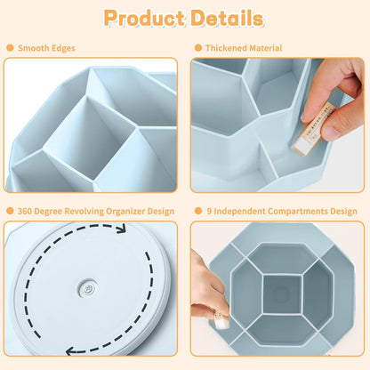 Cayxenful Pencil Pen Holder for Desk,9 Slots 360 Degree Rotating Desk Organizers,Desktop Storage Stationery Supplies Organizer, Cute Pencil Cup Pot For Office, School, Home(White)