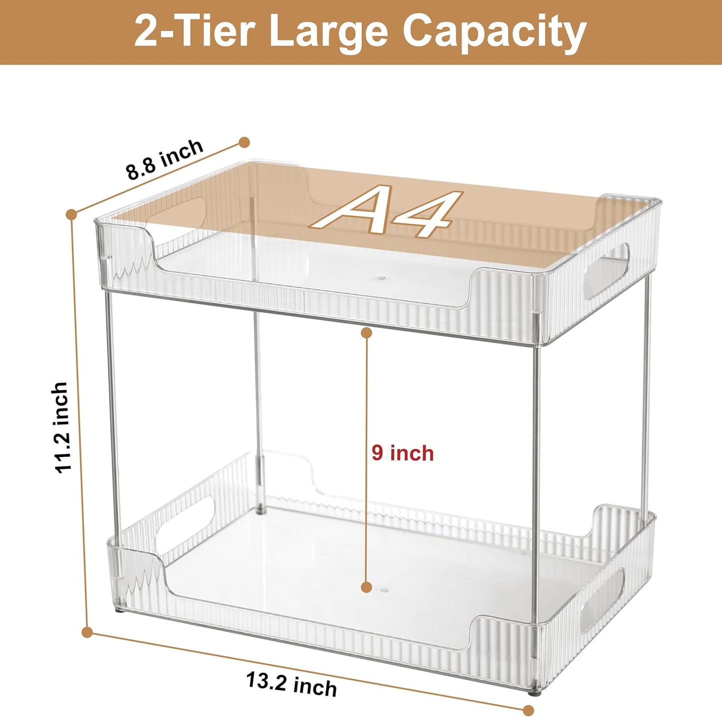 Goderewild 3 Tier Bathroom Counter Organizer, Multi-Purpose Cosmetics Skincare Shelf, Fits A4 Size Makeup Organizer for Office and Vanity Tray, Countertop Storage Solution for Kitchen,Bath.(Clear)
