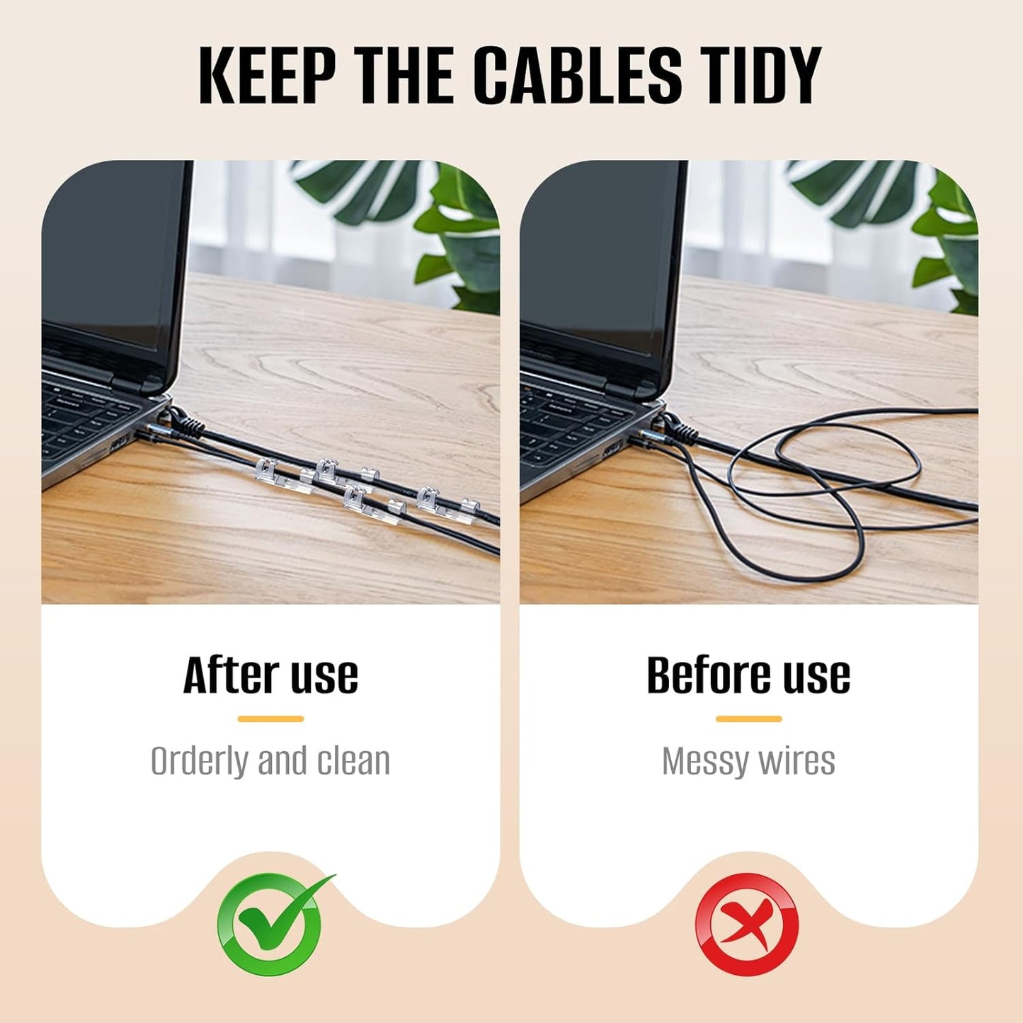 50 Pcs Self Adhesive Cable Clips,Upgraded Cable Management with Screw Hole,Strong Cord Organizer for Under Desk,Car,TV PC,Christmas Light Indoor/Outdoor-S