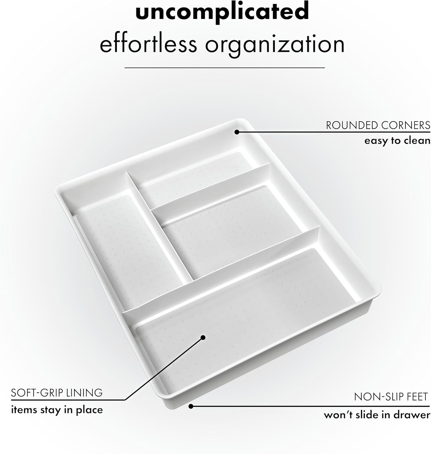 madesmart 4 Compartment Drawer Organizer, Multi Purpose Storage for Utensils, Office Tools, Cords, & Small Household Items, Tech Accessories, Arts & Crafts Supplies, Non Slip Lining, Granite