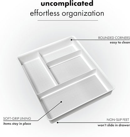 madesmart 4 Compartment Drawer Organizer, Multi Purpose Storage for Utensils, Office Tools, Cords, & Small Household Items, Tech Accessories, Arts & Crafts Supplies, Non Slip Lining, Granite