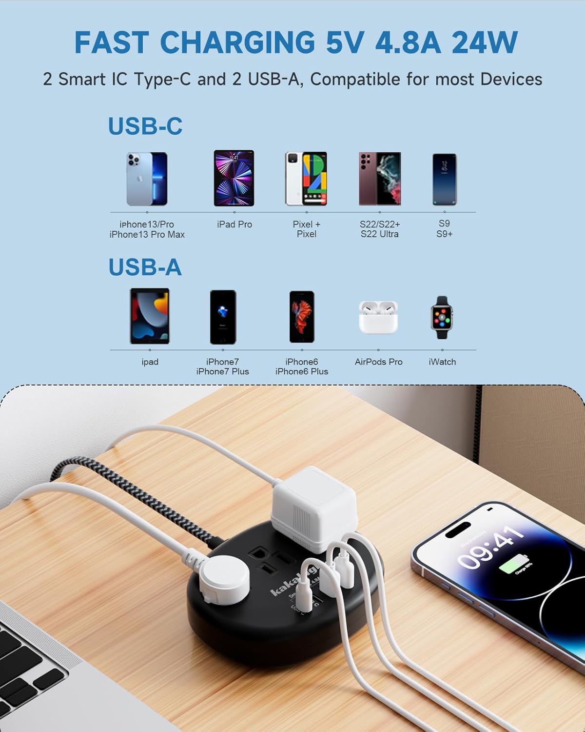 Pink Extension Cord with Surge Protected 1080J - 5 FT Kawaii Power Strip, 1625W Cute Extension Cord with 3 AC Outlet 4 USB (24W/4.8A), Compact for Cute Pink Kawaii Desk Home Essentials
