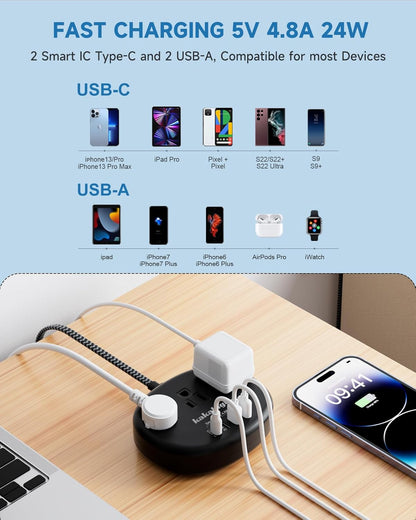 Pink Extension Cord with Surge Protected 1080J - 5 FT Kawaii Power Strip, 1625W Cute Extension Cord with 3 AC Outlet 4 USB (24W/4.8A), Compact for Cute Pink Kawaii Desk Home Essentials
