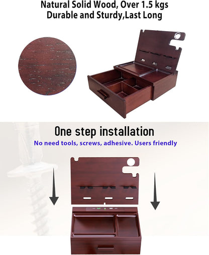 Nightstand Organizer with Drawer Built in 4 USB Charger, Wood Phone Docking Station with Dual Phone Charging Station for Apple Android Phones Anniversary Birthday Gifts for Men Dad Hunsband Mom