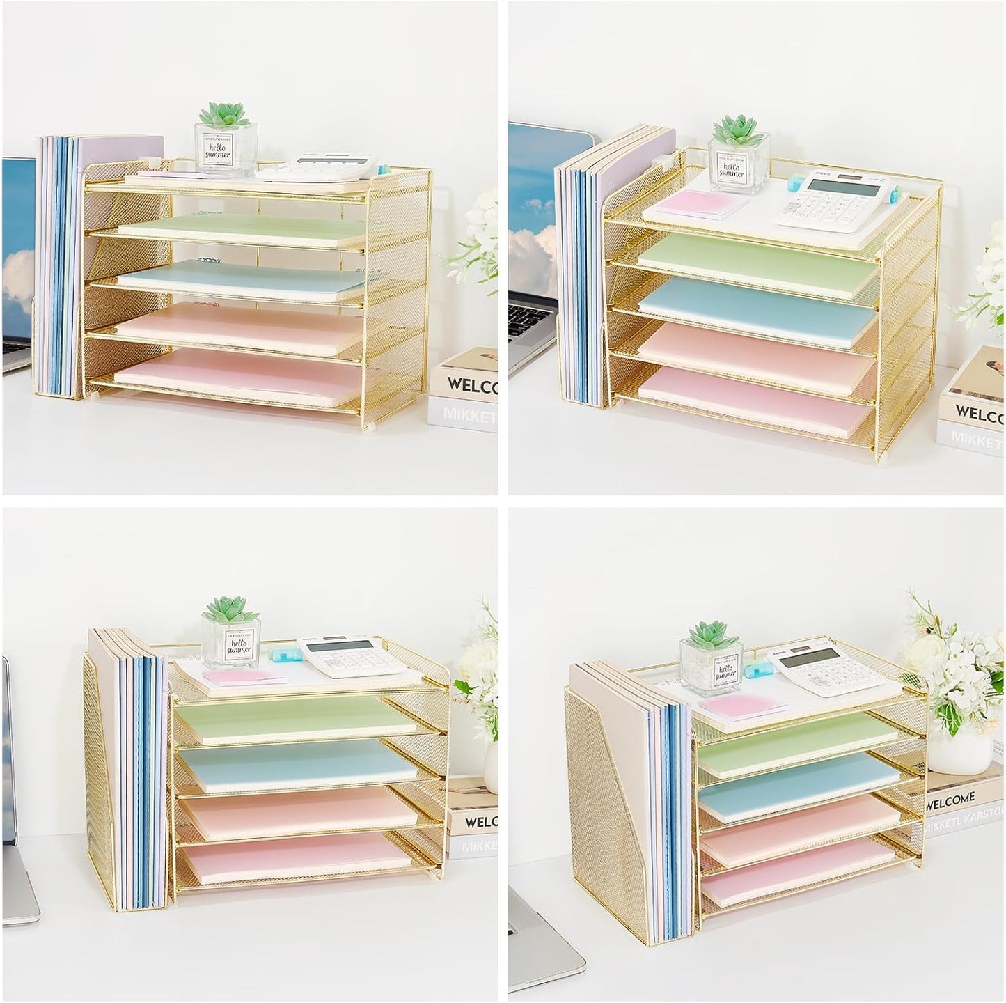 OPNICE Desk Organizer, 5-Tier Paper Organizer Letter Tray with Magazine Holder, Office Desk Accessories & Workspace Organizers, Desktop File Organizer for Office Supplies Storage, Black