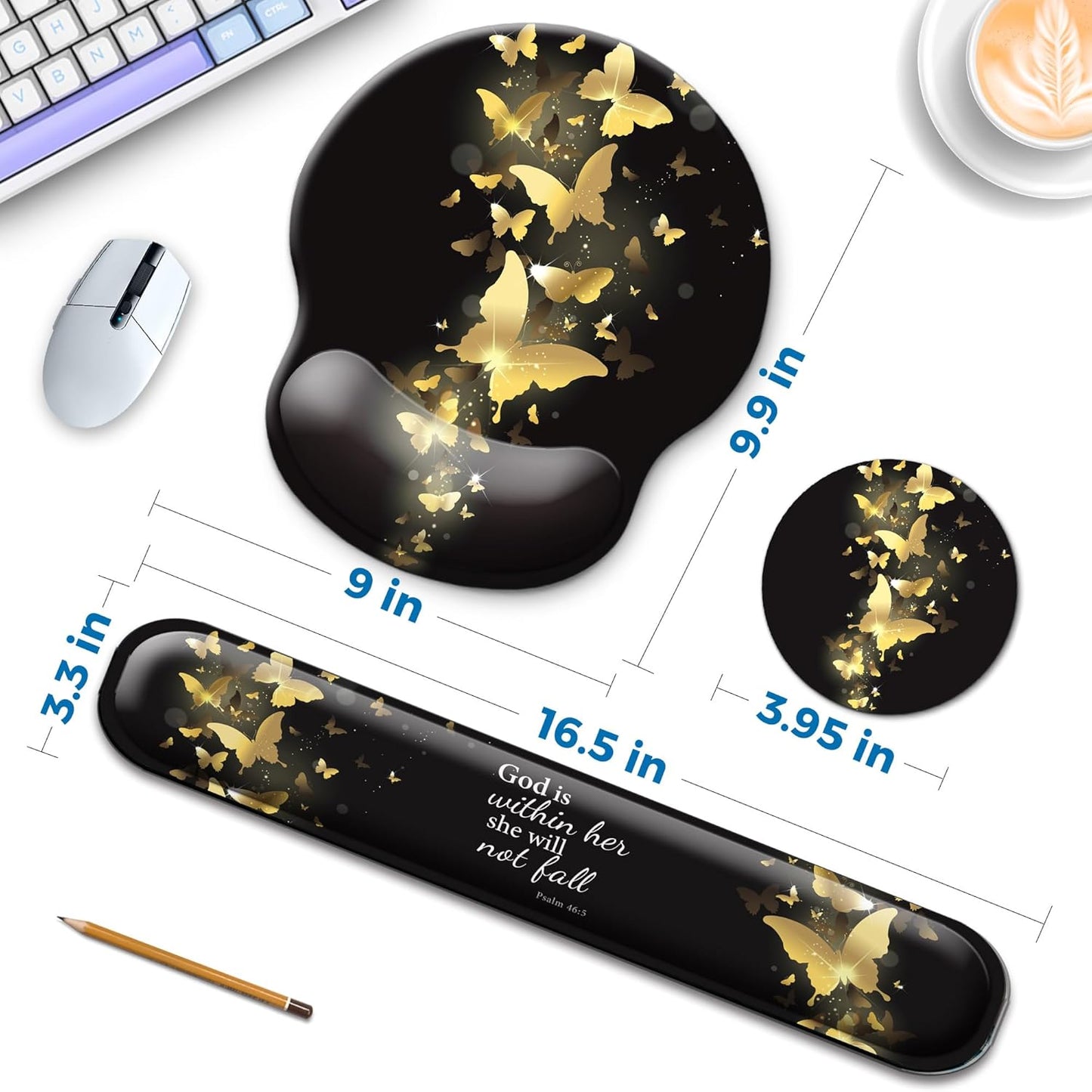 Mouse Pad and Keyboard Wrist Rest Support, with Non-Slip PU Base,Gel Mouse Pad with Coaster,Pain Relief for Gaming, Computer,Office -Beach