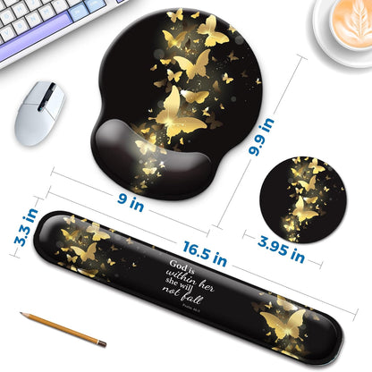 Mouse Pad and Keyboard Wrist Rest Support, with Non-Slip PU Base,Gel Mouse Pad with Coaster,Pain Relief for Gaming, Computer,Office -Beach