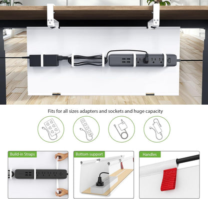 KEEGH Extra Large 48" Under Desk Cable Management Tray - Under Desk Cord Management - Clamp/Screw Mount - Support Upto 70lbs - Fabric Wire Management - Cable Raceways Tray Cord Hiders for Office/Home