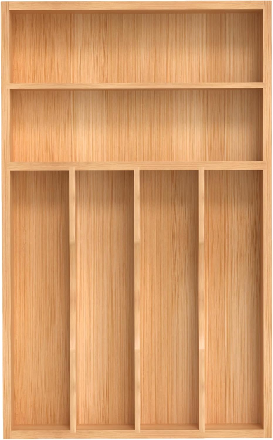 Small Silverware Organizer, Bamboo Kitchen Drawer Organizer, Utensil Holder, Cutlery Tray & Spoon Flatware Storage with Grooved Drawer Dividers (6.7''W x 12''D)