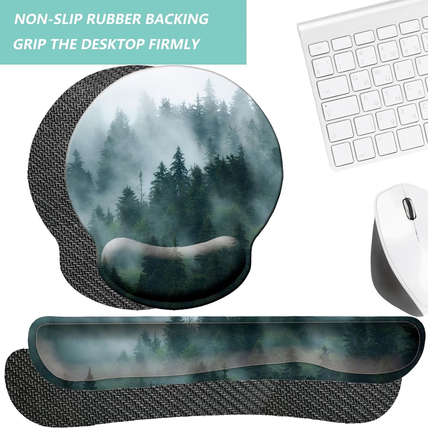 Keyboard Wrist Rest Pad Mouse Pad with Wrist Support Set of 3, Mousepad with Non-Slip Rubber Base, Ergonomic Memory Foam Mouse Wrist Cushion Support for Home Office Laptop Computer, Flower Black