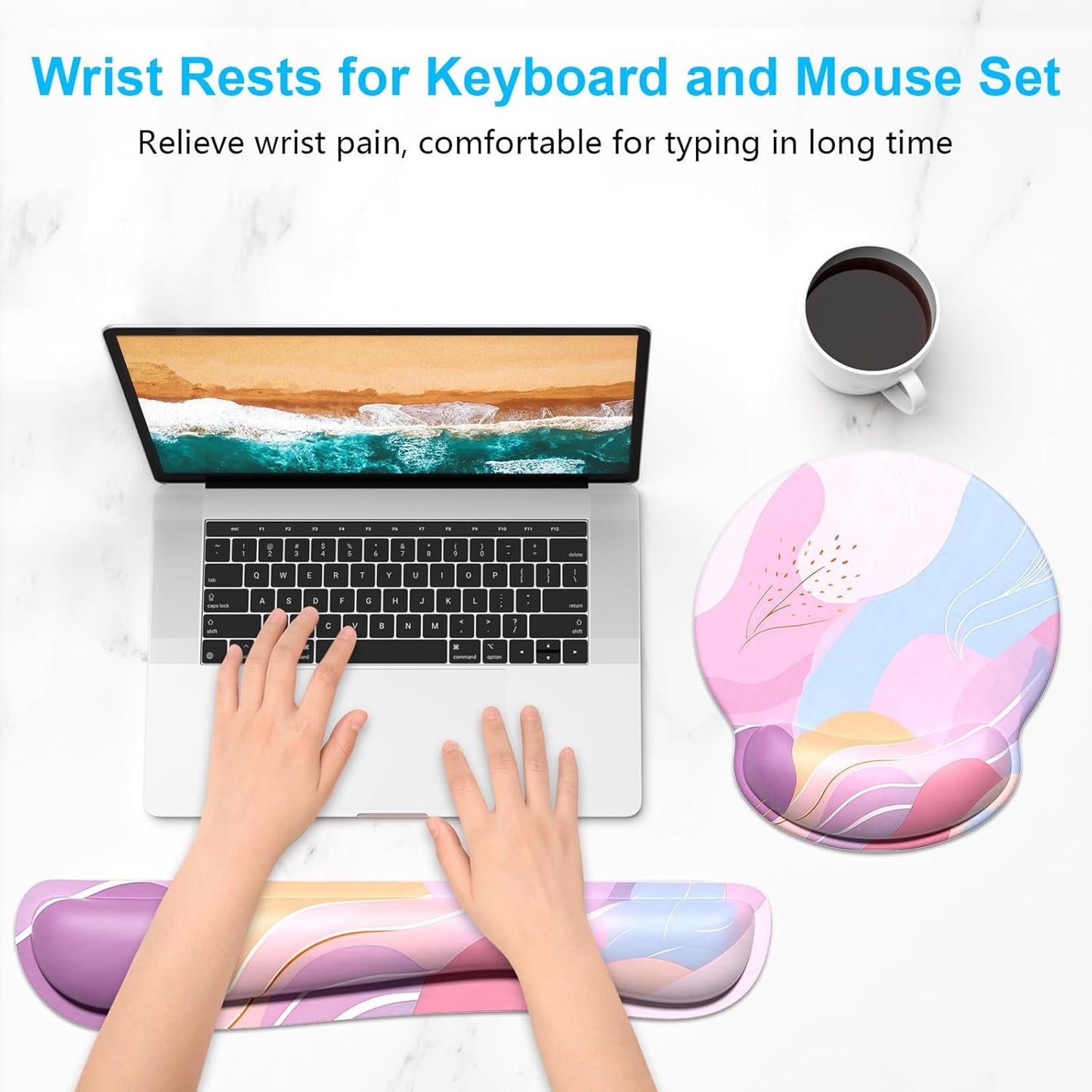 Dapesuom Keyboard Wrist Rest and Mouse Pad with Wrist Support, Cute Memory Foam Cushion for Keyboard and Mouse Set, Ergonomic Desktop Pad Rests with Non Slip Base for Easy Typing & Pain Relief, Pink