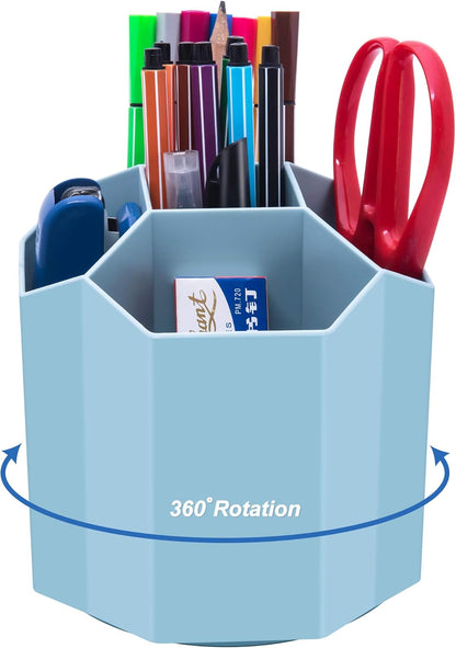Siveit Desk Pencil Pen Holder, Rotating Pen Organizers 360-Degree 5 Grid Pen Holder for Desktop Storage Stationery Supplies Organizer, Home, Office, School, Kids, Peach Pink