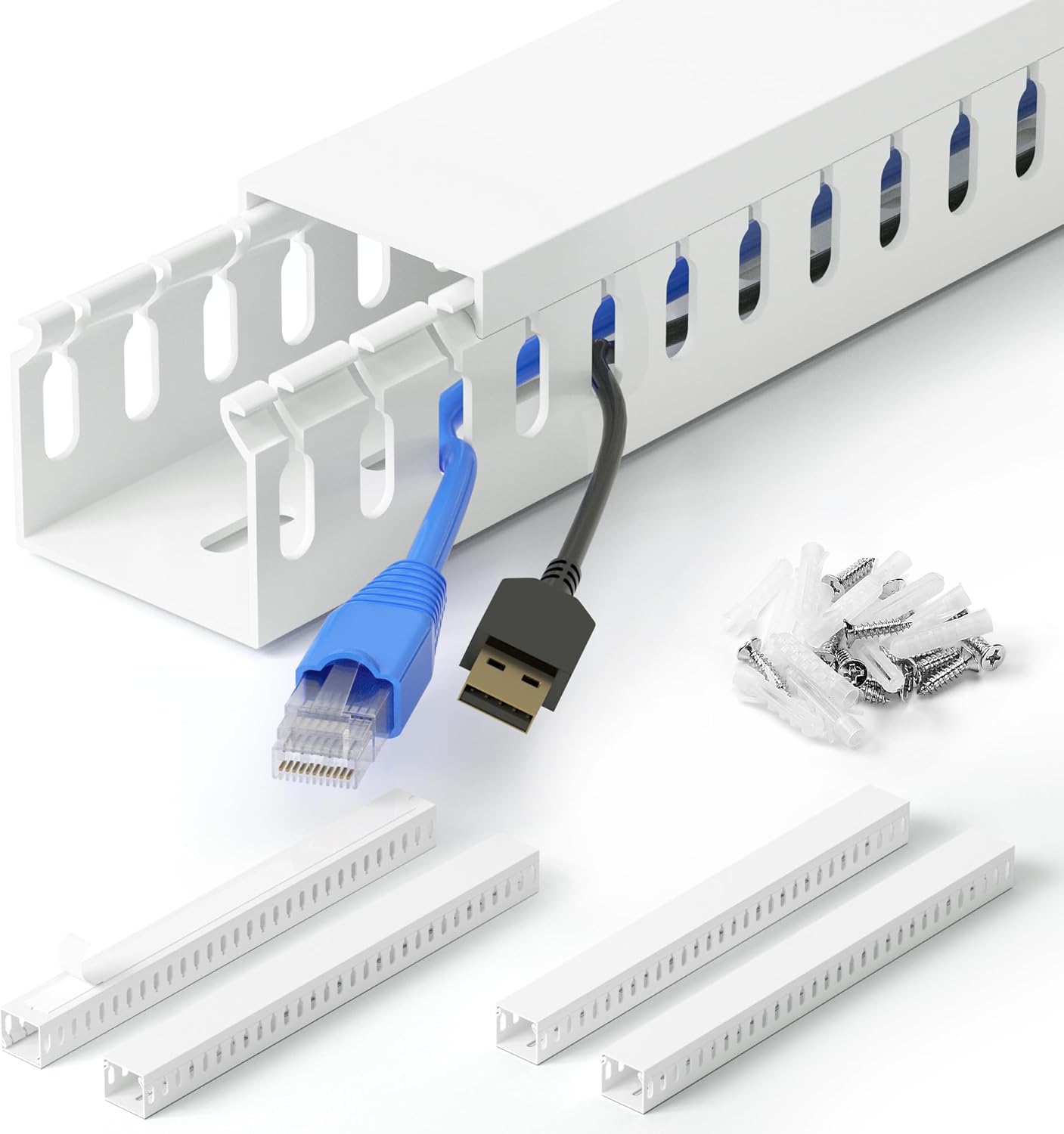 ZhiYo 2 x 2in Professional Server Rack Cable Management Raceway, 99in (6X L16.5in) Cable Raceway Kit, Electrically Safe PVC Open Slot Wire Raceway for Under Desk/Computer/Network Cords, Black
