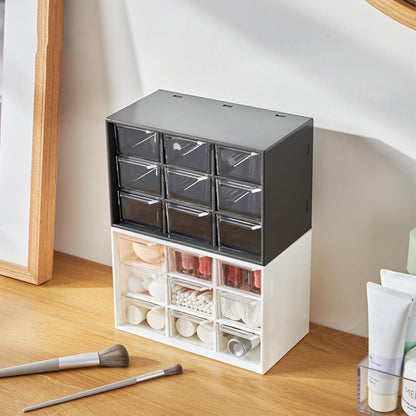 Feadily 4PCS Small Drawer Organizer for Desk, Desktop Drawer Organizer with 9 Clear Drawers, Plastic Desktop Storage Drawers 7.1 Inch x 3 .9 Inch x 4.7 Inch, White