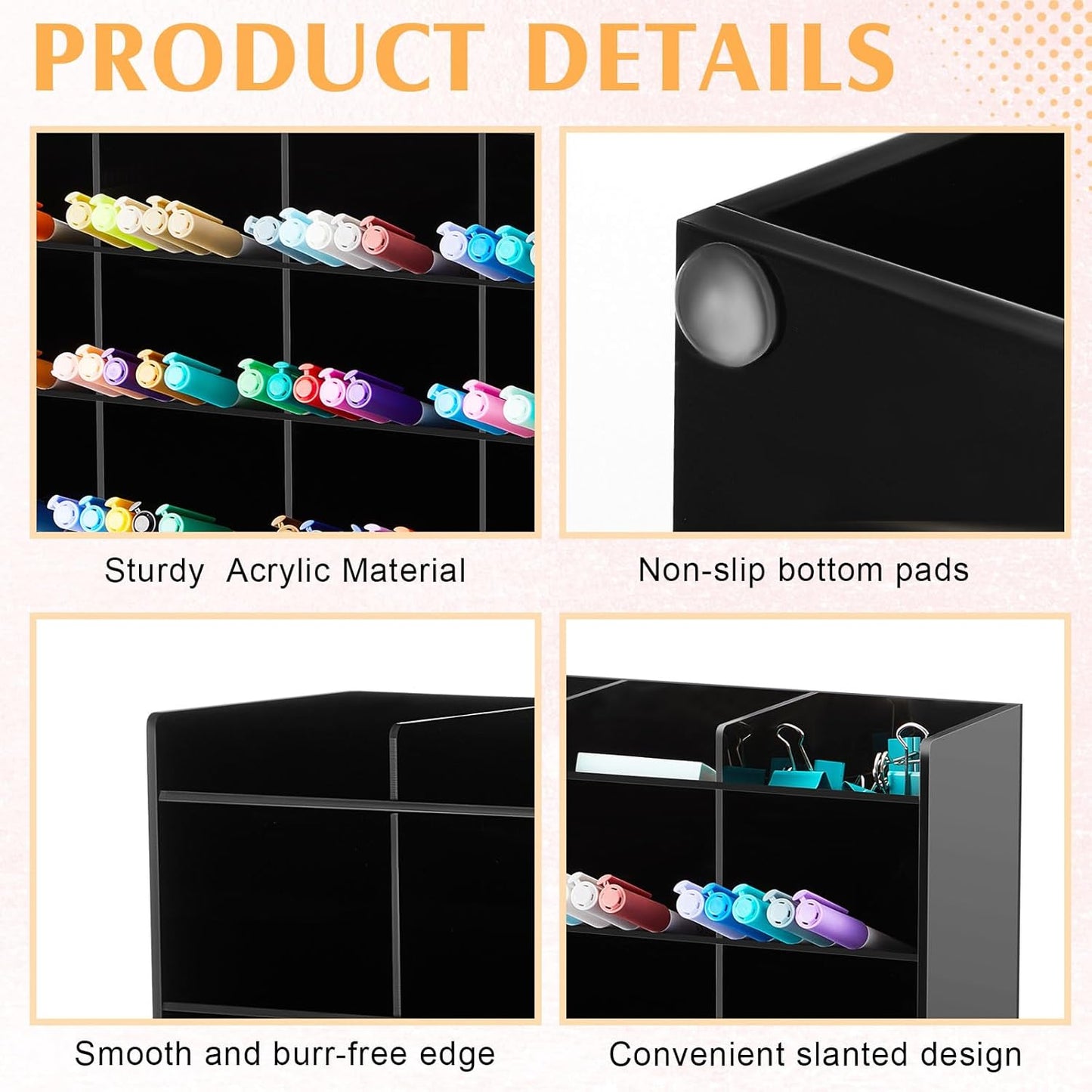 MotiMind Acrylic Pen Organizer Storage for 250 Markers Vertical Marker Organizer Acrylic Pen Display Holder for Office Desk Desktop Stationery Pencil Storage, Clear, 13 x 4 x 12.4 Inch
