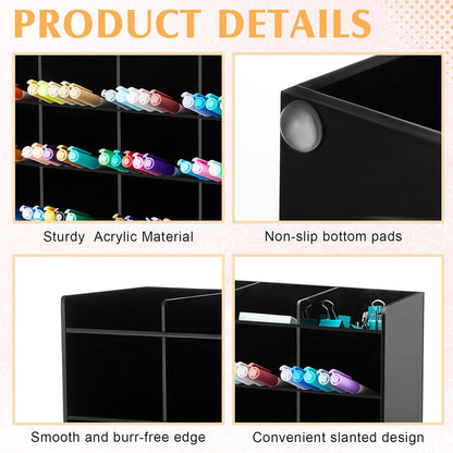MotiMind Acrylic Pen Organizer Storage for 250 Markers Vertical Marker Organizer Acrylic Pen Display Holder for Office Desk Desktop Stationery Pencil Storage, Clear, 13 x 4 x 12.4 Inch