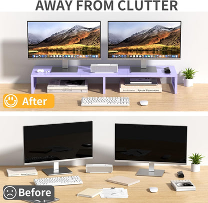 Dual Computer Monitor Stand Riser, Desk Organizers and Accessories, Printer & TV Stand, Desk Shelf, Office Desk Accessories & Desktop Workspace Organizer for Office Supplies, Black