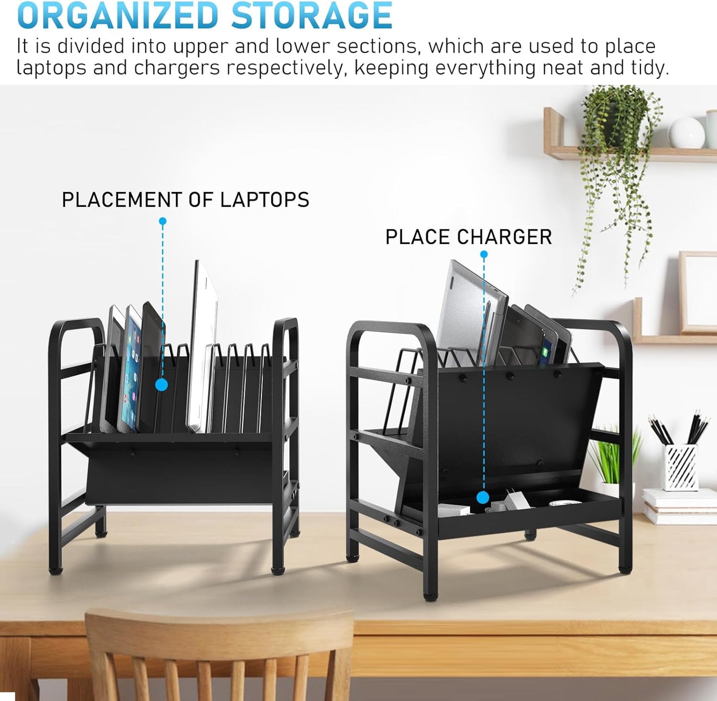 Moricher Chromebooks Charging Station 12-Slot Open Charging and Storage Rack with Leveling Feet for iPads, Tablets and Laptop Computers – Ideal for Classrooms, Offices, and Libraries