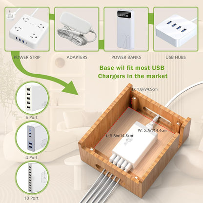 Pezin & Hulin Cell Phone Charging Stations, Bamboo Dock Organizer for Multi Devices, Tablets, Smart Watch, with Pack 5 Cables, No Power Charger Supply