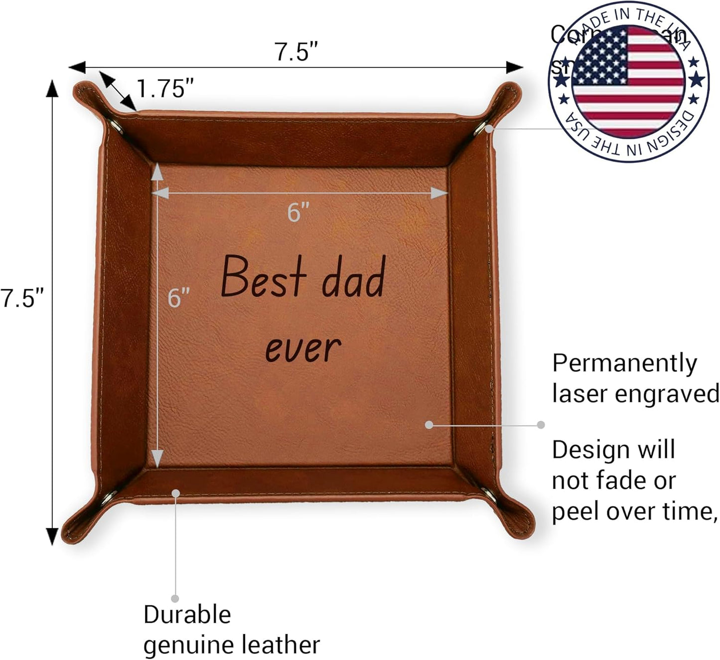 Personalized Valet Trays, Custom Engraved Leather Keys Tray for Men - Catchall Tray Organizer for Entryway Table, Unique Dad Birthday Gift from Daughter Son, Father Day (Custom Text)