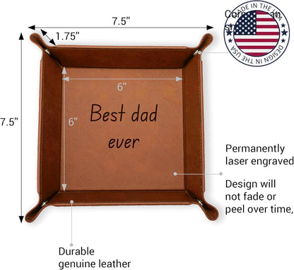Personalized Valet Trays, Custom Engraved Leather Keys Tray for Men - Catchall Tray Organizer for Entryway Table, Unique Dad Birthday Gift from Daughter Son, Father Day (Custom Text)