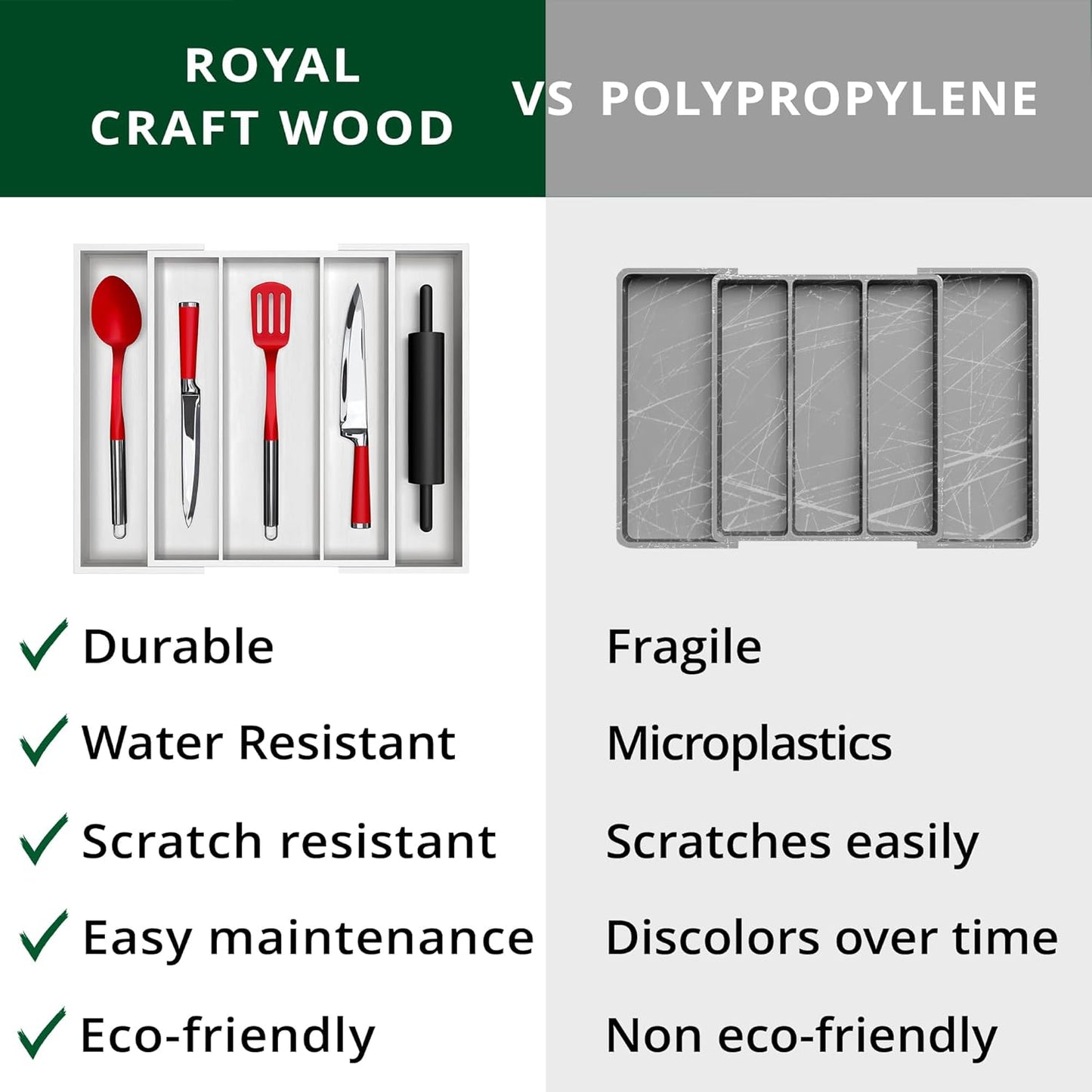 ROYAL CRAFT WOOD Luxury Bamboo Kitchen Drawer Organizer - Silverware Organizer, Utensil Holder & Cutlery Tray Drawer Dividers for Flatware (9 Slot, Natural)