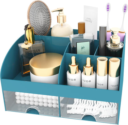 Makeup Organizer with Drawers, Cosmetic Storage for Dresser Vanity and Bathroom Countertop, Beauty Holder for Lipstick Brush, Skincare Organizer for Vanity, Cosmetic Display Case (White)
