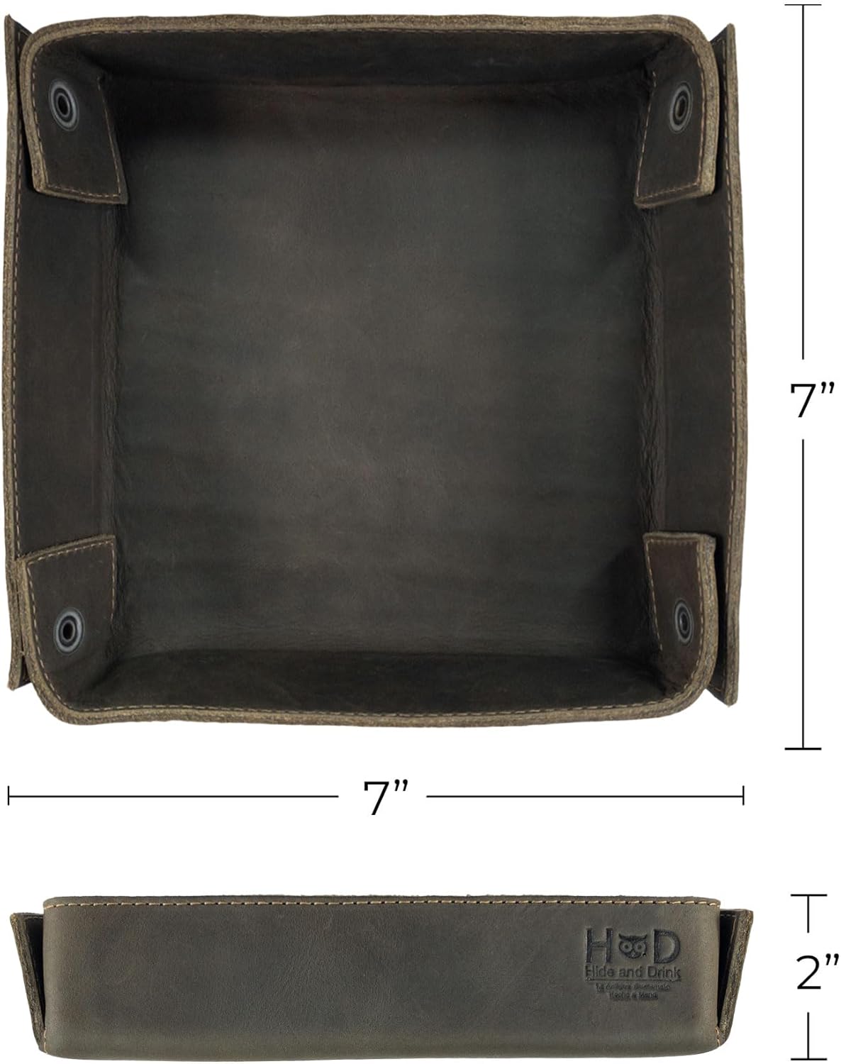 Hide & Drink, Leather Catchall Tray, Easy Access Organizer for Keys, Coins, Change, Jewelry, Watches, Smartphones, Durable, Vintage Style, Handmade :: Bourbon Brown