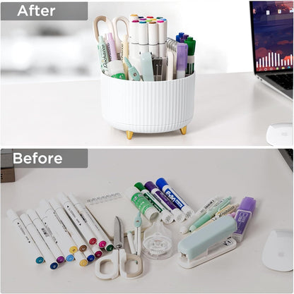 Gawsey Gold Desk Organizers and Accessories Set with 360-Degree Rotating Pen Holder, Acrylic Stapler, Tape Holder, Staple Remover, Binder/Paper Clips Kit, Scissor and 1 Box of Staples