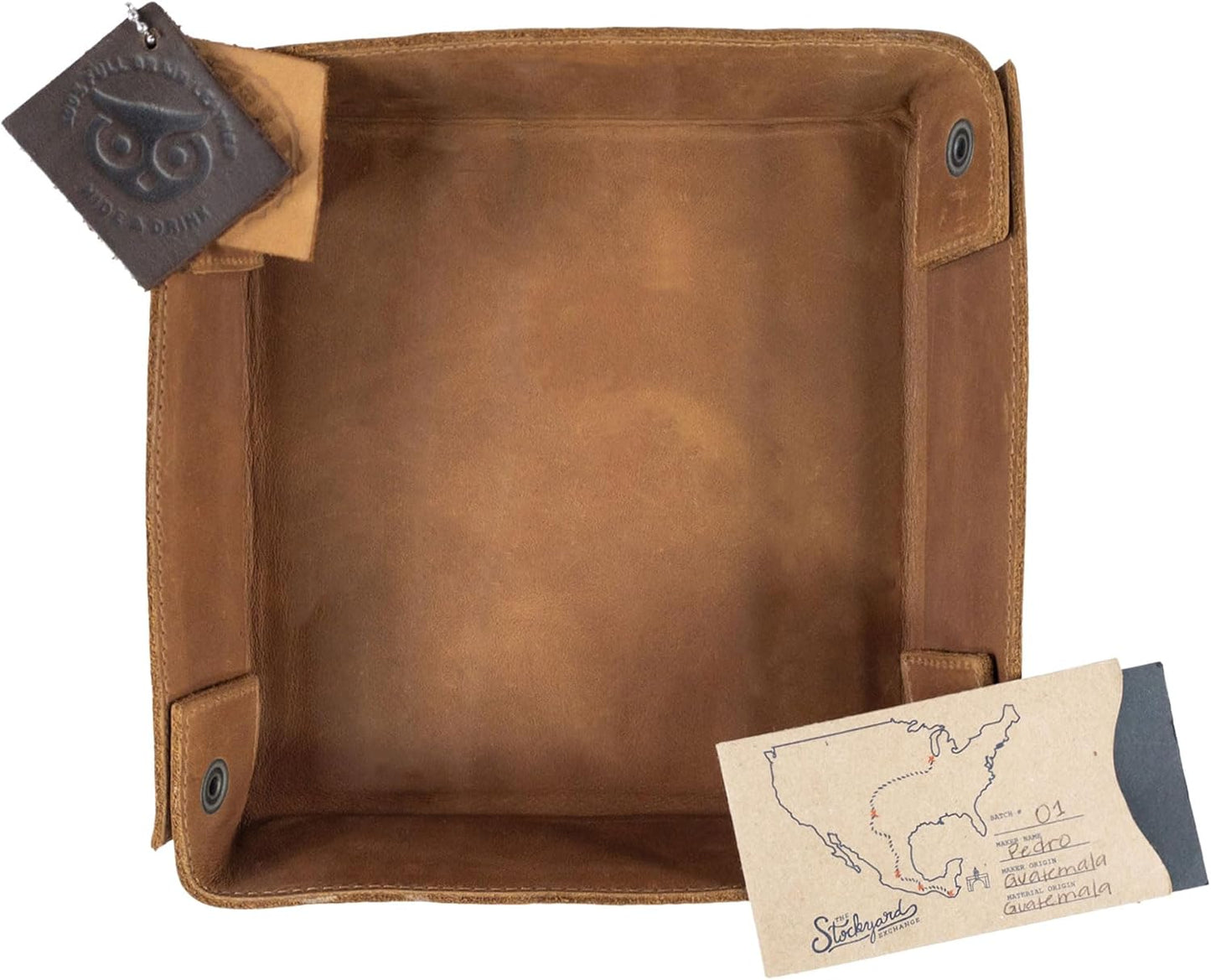 Hide & Drink, Leather Catchall Tray, Easy Access Organizer for Keys, Coins, Change, Jewelry, Watches, Smartphones, Durable, Vintage Style, Handmade :: Bourbon Brown