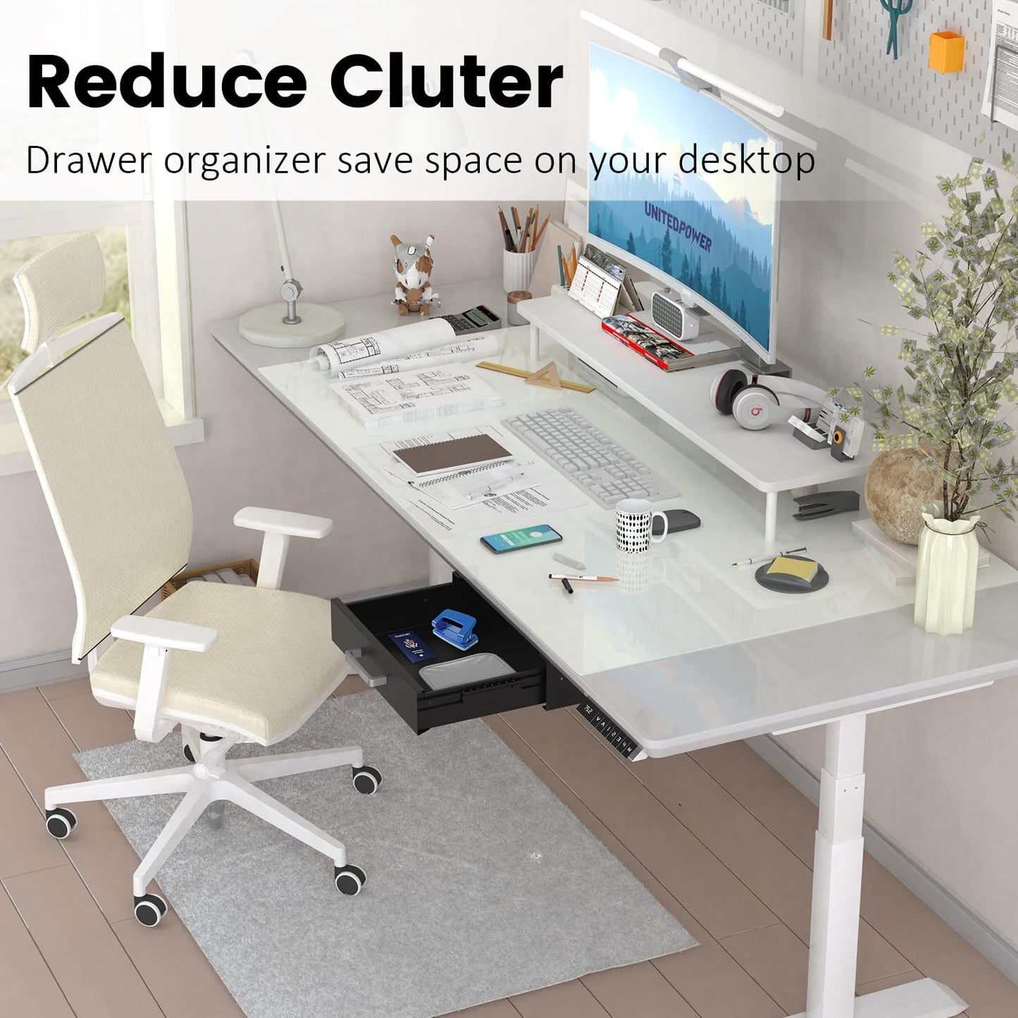 UNITEDPOWER Under Desk Drawer Storage, Pull-Out Office Hidden Counter Drawer, Metal Sliding Organizer Mount Below Table, Optional Bracket Height, Black