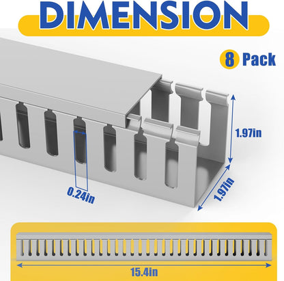 Open Slot Wiring Raceway Cable Duct, 123in Cable Management Channel Cord Track,Desk Wire Channel, Under Desk Cable Management to Hide Cables, Wires for Computers (Black, 1.57" Hx1.57"W, 15.4''L(8 Pc))