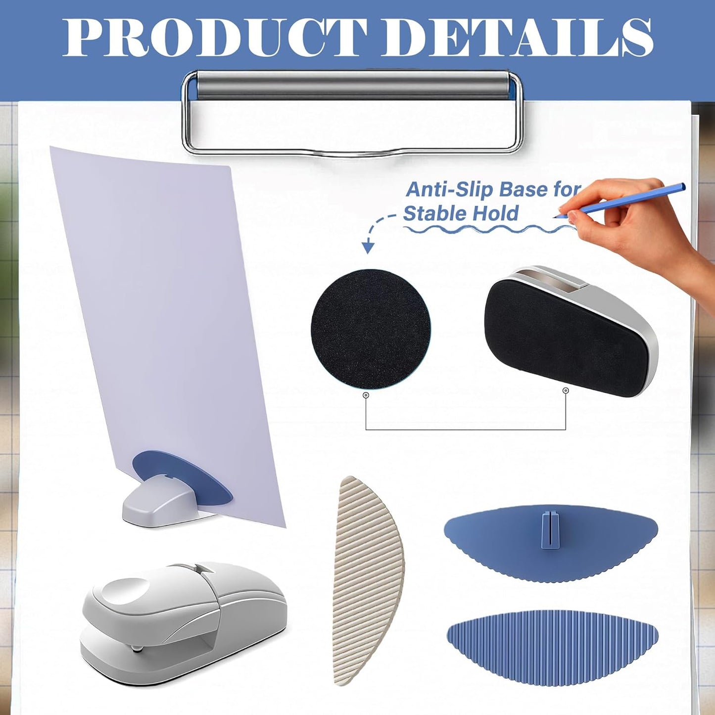3 Pcs Paper Holder Stand for Typing – Non-Slip Desktop Document Holder with Anti-Slip Pads, Foldable Portable Copy Stand for A4 Paper, Office Reading & Writing (White, Blue, Red)