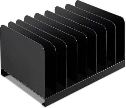 Suzile Metal Desktop File Organizer, 15 Compartments, Vertical File Sorter, Black, 5.79 W x 15.75 L x 5.41 H, Office, Reception Areas, Workspace