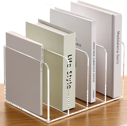 YUXUN Acrylic Desk File Organizer - 3 Section Vertical File Folder Rack, Clear Desktop Sorter for Home/Office/Classroom, Holds Magazines, Binders, Notebooks, Envelopes & Documents