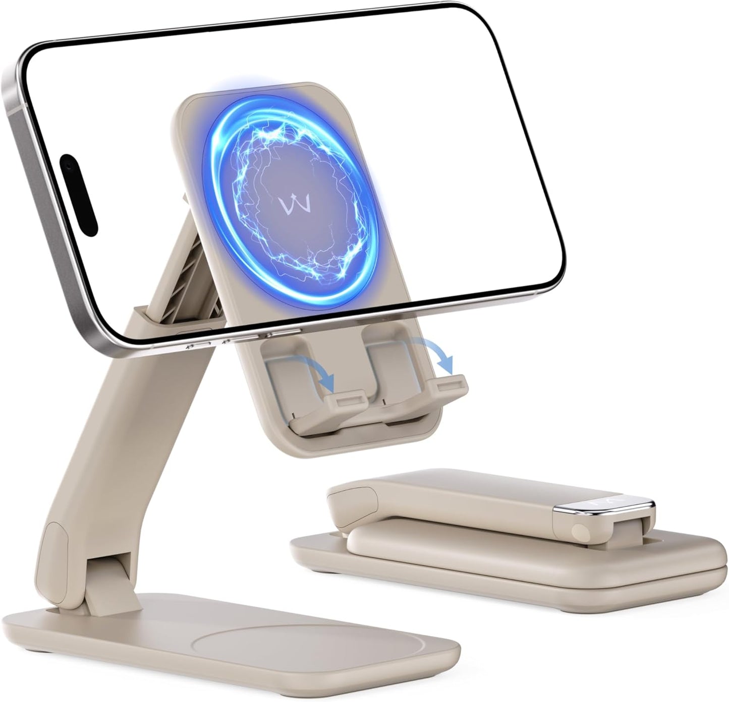 iWALK Magnetic Cell Phone Stand for Desk, Angle and Height Adjustable Mobile Phone Holder, Foldable Magnet Stand for iPhone 17 16 15 14 13 12 Pro Max and iPad, Cell Phone Holder for Samsung, White