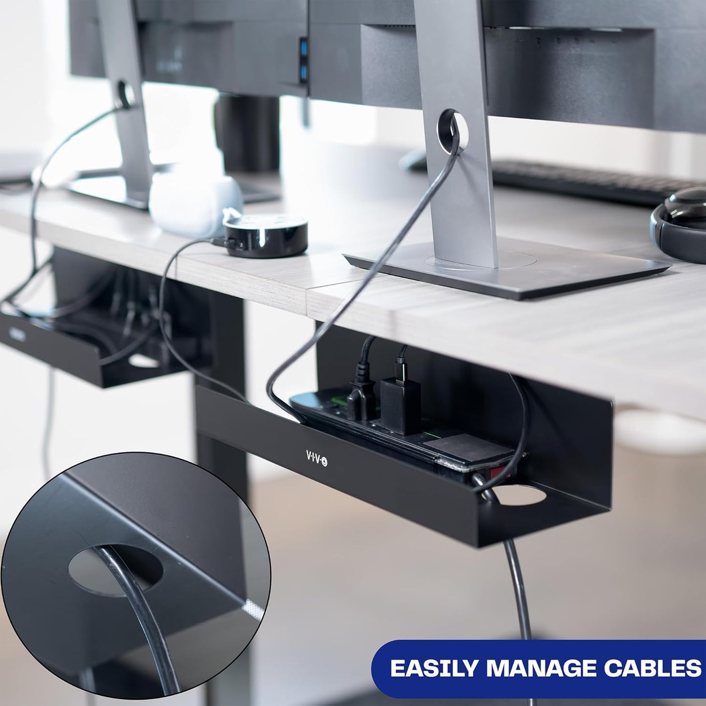VIVO Under Desk 17 inch Cable Management Trays, Power Strip Holders, Cord Organizers, Wire Tamers for Office and Home, Black, 2 Pack, DESK-AC06-2C